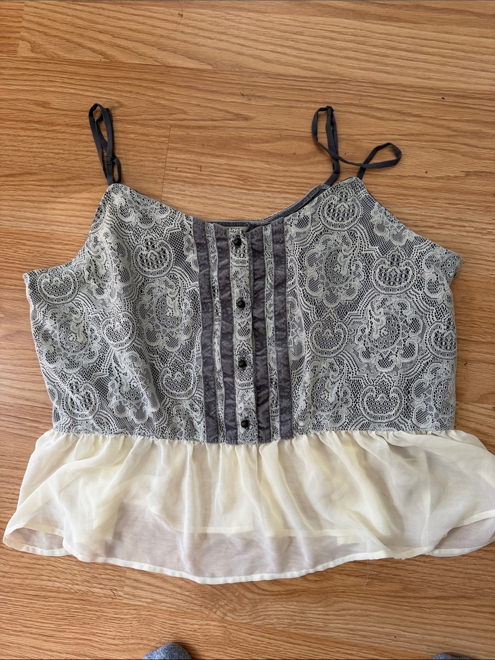 Arizona Jean Company Lace-Overlay Camisole in Gray and Cream